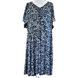 Fresh Produce Black & Gray Dress Short Sleeve Knee Length Womens Sz 3X Boho Chic